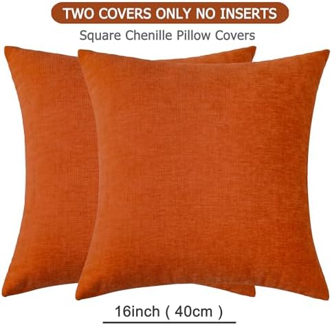 GAWAMAY Orange Chenille Throw Pillow Covers 16x16 Set of 2 - Image 6