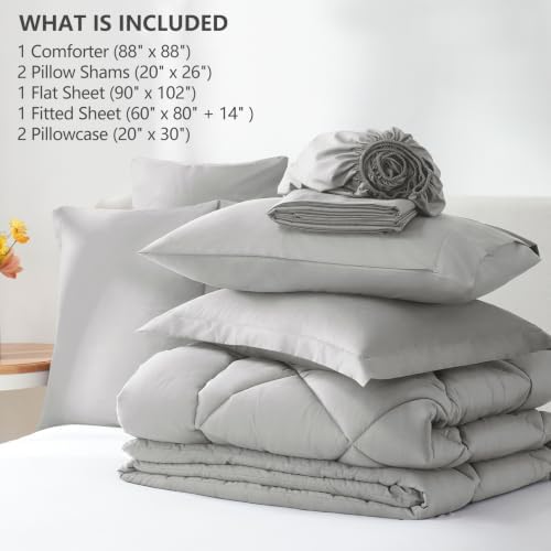 CozyLux Queen Comforter Set 88"x88" Light Grey - Image 6
