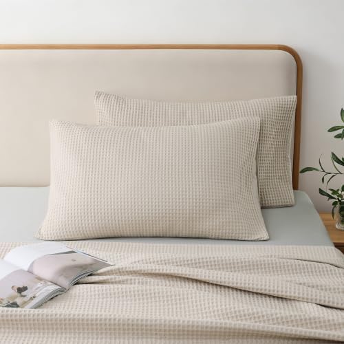 100% Cotton Waffle Pillow Shams King Size Set of 2 - Image 3