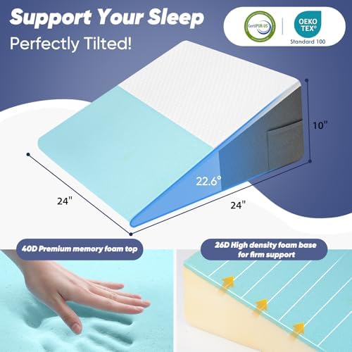 Bed Wedge Pillow for Sleeping, Reading & Resting, 10 inch Cooling Memory Foam - Image 6