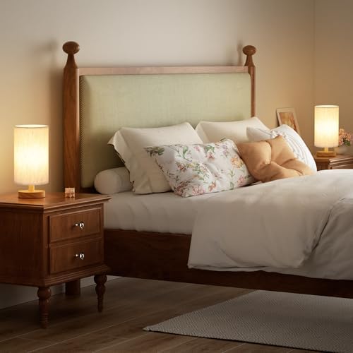 Fenmzee Small Lamps Set of 2 (Cream Shade - Wood Base, 9" Inline Control) - Image 4
