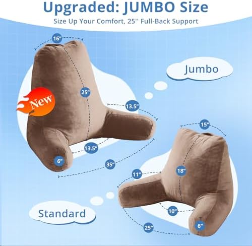 Sasttie Reading Pillow for Bed, Back Pillow for Sitting Up, Light Brown - Image 2