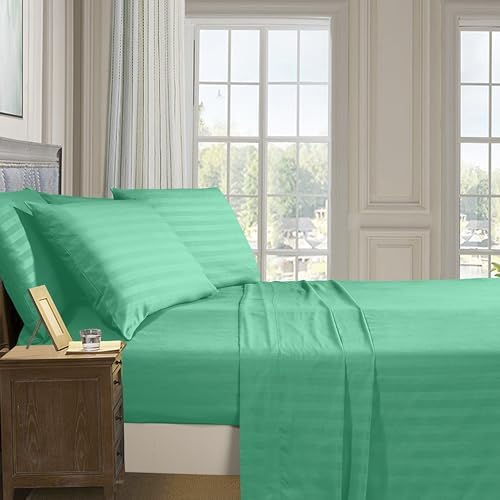 Elegant Comfort 4-Piece Damask Stripe Sheet Set, Twin XL, Paradise Teal - Image 2