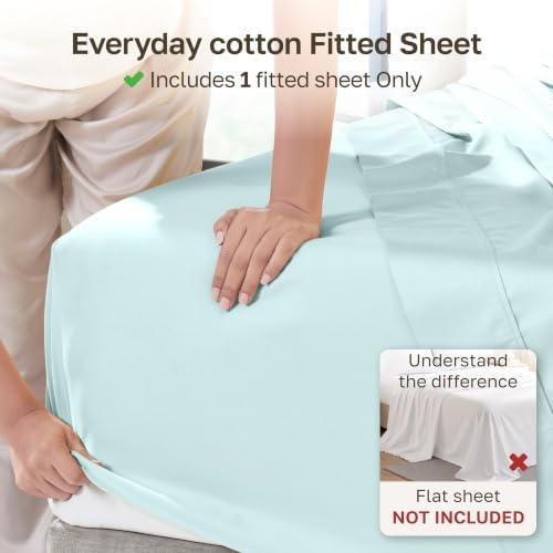 Soft Natural 100% Cotton Sateen Full Bed Fitted Sheet - Image 2