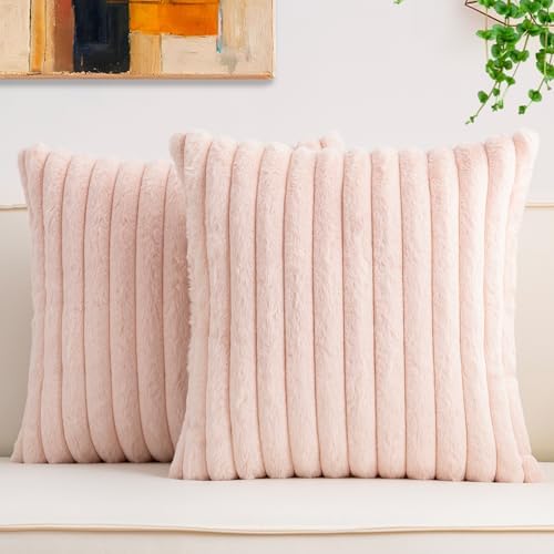 Pack of 2 Faux Fur Christmas Throw Pillow Covers 22x22 Inch, Light Pink by Unknown