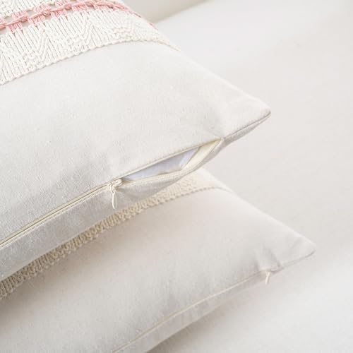 Fancy Homi Set of 2 Boho Pink Decorative Throw Pillow Cover 18x18 Inch - Image 3