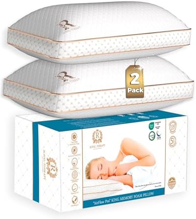 Royal Therapy 2-Pack King Memory Foam Pillow, Adjustable Shredded Odor-Free Bed by ROYALTHERAPY