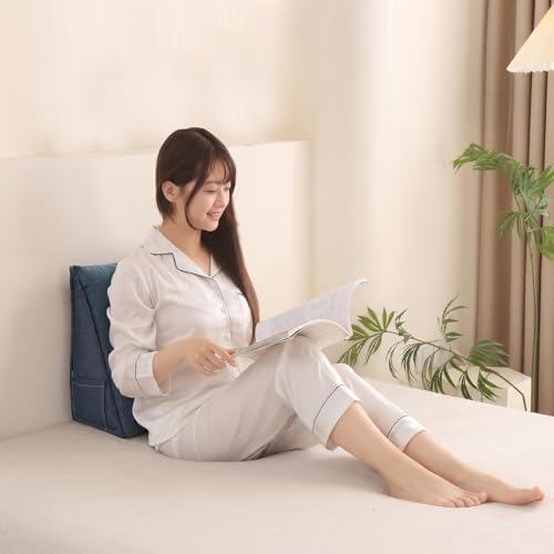 Triangular Reading Pillow with Side Pocket, Backrest Support Cushion - Image 2