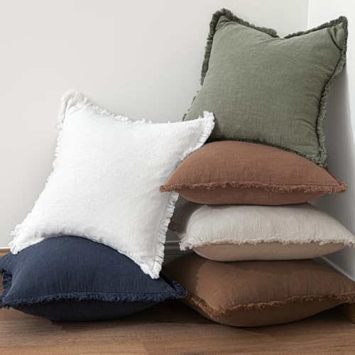 MIULEE Linen Fringe Decorative Fall Throw Pillow Covers Dark Coffee 18x18 - Image 6