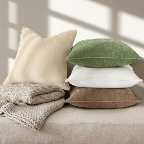 decorUhome Chenille Beige Velvet Throw Pillow Covers 22x22 Set of 2 - Image 6