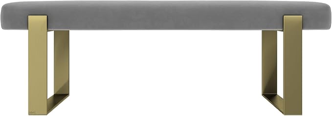 VANT Upholstered Bed Bench - Micro Suede Charcoal Grey - Burnished Brass - Contemporary Modern, Bedroom Bench Seat, Hallway, or Entryway