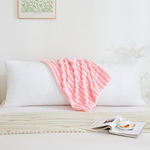 Full Body Pillow with Fluffy Stripe Faux Fur Removable Cover, Long Bed Pillow - Image 2