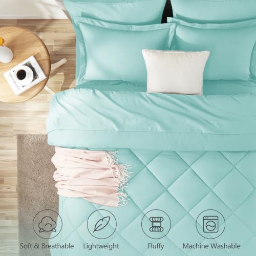 CozyLux Oversized Queen Comforter Set 98"x98", 7 Piece, Spa Blue - Image 2