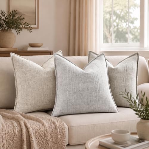 decorUhome Light Grey Textured Linen Throw Pillow Covers 20x20 Set of 2 - Image 4