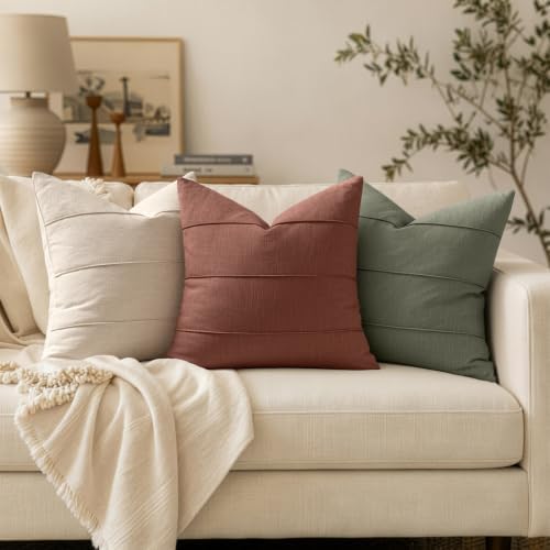 MIULEE Euro Sham Fall Linen Throw Pillow Covers 24x24 Autumn Glaze Striped - Image 6