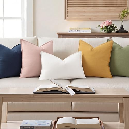 decorUhome Fall Cream White Linen Throw Pillow Covers 12x20 Set of 2 - Image 4