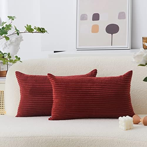 Home Brilliant Lumbar Throw Pillow Covers 12x20 inch 2 Pack Solid Striped by HomeBrilliant