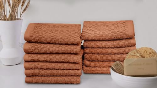 COTTON CRAFT Euro Spa Waffle Wash Cloth - Set of 12 Mocha Washcloth - Image 4