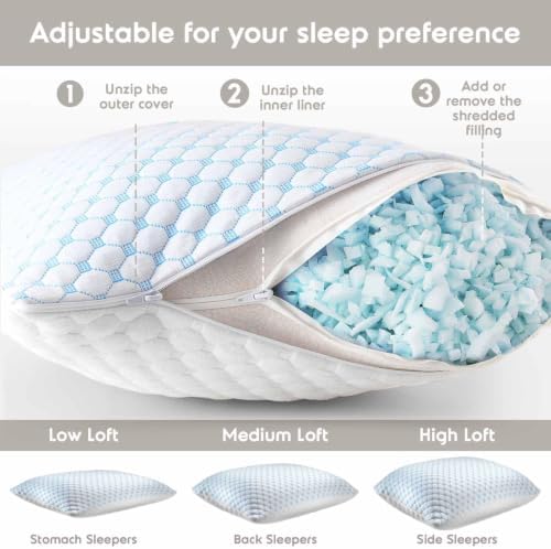 Nestl Cooling Pillow for Sleeping 1 Pack, Luxury Shredded Memory Foam Pillows - Image 2