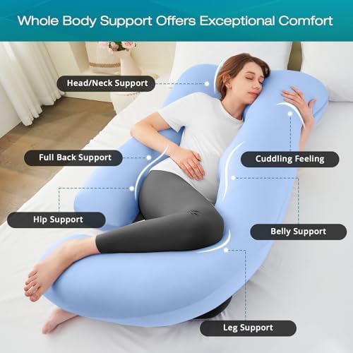 Cooling Pregnancy Pillows for Sleeping, Light Blue - Image 2