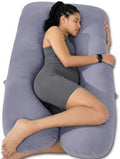 QUEEN ROSE 60 Inch Cooling U Shaped Pregnancy Body Pillow, Silky Blue Cover by QUEENROSE