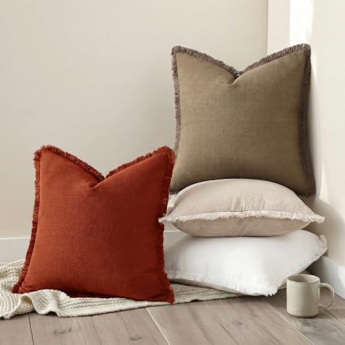 decorUhome Linen Fringe Rust Throw Pillow Covers 18x18 Set of 2 - Image 6
