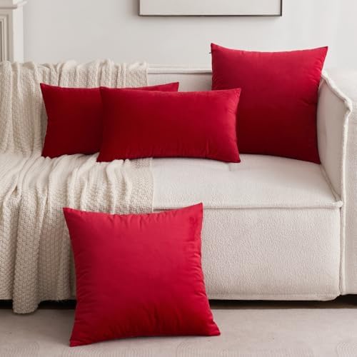 MIULEE Velvet Throw Pillow Covers 20x20 Inch Pack of 2 Red - Image 6