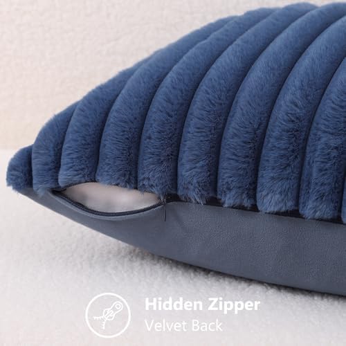decorUhome Fall Faux Fur Throw Pillow Covers 12x12 Set of 2 Navy Blue - Image 3