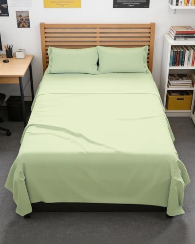 Full XL Sheets - 4 Piece Full XL Sheet Set - Breathable - Light Sage Green by CGKUnlimited