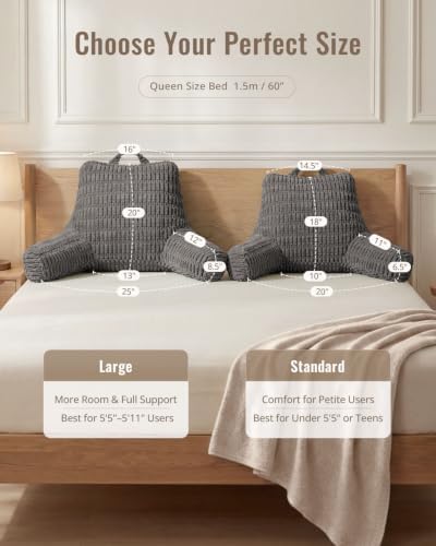 Blissful Diary Reading Pillow for Bed, Back Pillow Sitting Up, Dark Gray - Image 5