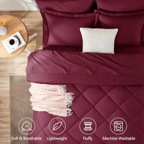 CozyLux Queen Comforter Set 88"x88" Burgundy - Image 2