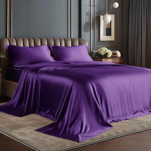 BEDELITE Satin Sheets Twin Size Bed Set, Plum Purple, 3 Pieces by BEDELITE
