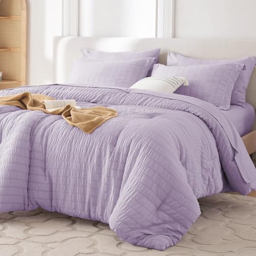 MUXHOMO 7 Pieces Oversized King Comforter Set, Seersucker Bed in a Bag by MUXHOMO