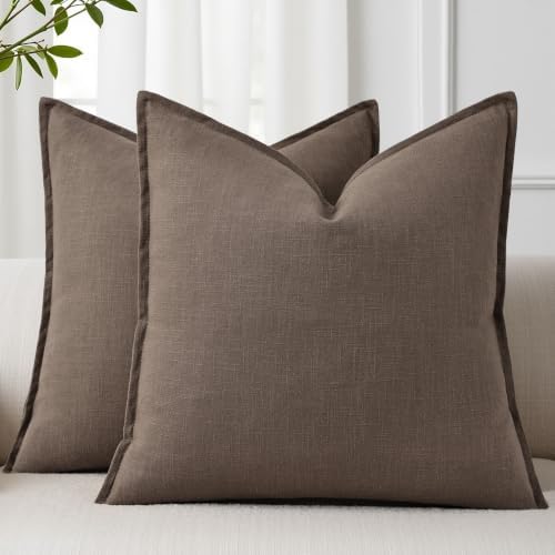 decorUhome Fall Brown Linen Throw Pillow Covers 24x24 Set of 2 by decorUhome