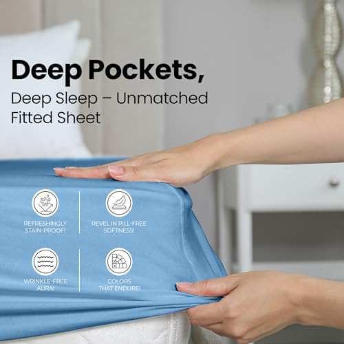 Queen Fitted Sheet, Ultra Soft Fits Up to 15 Inch Deep Pocket, Dutch Blue - Image 4
