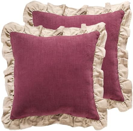 patdrea Vintage Red Linen Throw Pillow Covers by patdrea