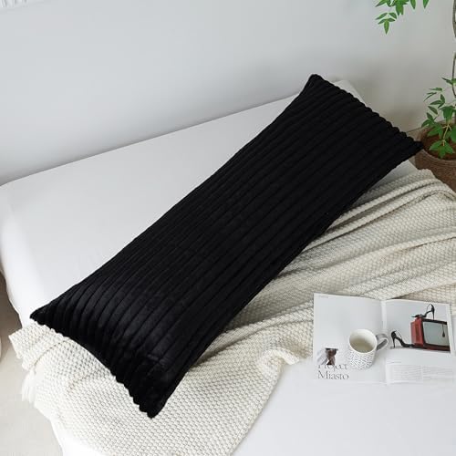 Full Body Pillow with Fluffy Stripe Faux Fur Removable Cover, Long Bed Pillow - Image 3