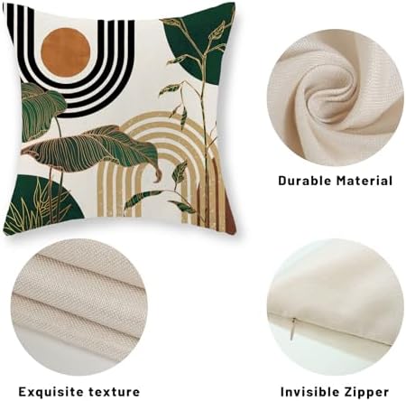 Boho Green Pillow Covers 18x18 Set of 2 Green Gold Leaf Tropical Mid Century - Image 7