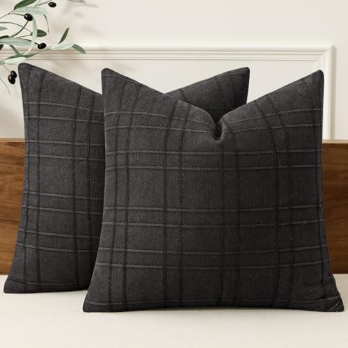 MIULEE Linen Plaid Pillow Covers Decorative 20x20 Black by MIULEE