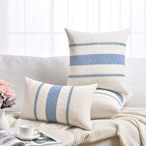 Fancy Homi Set of 2 Boho Light Blue Decorative Throw Pillow Cover 22x22 Inch - Image 6