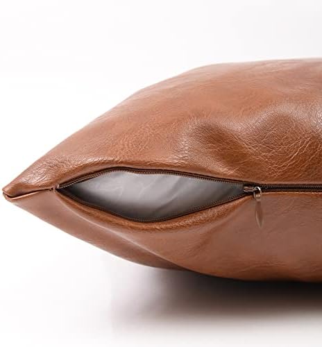Fancy Homi Brown Boho Lumbar Faux Leather Decorative Throw Pillow Covers 12x20 - Image 3