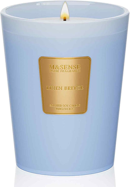M&SENSE Linen Breeze Scented Natural Soy Wax Candle, 14.1oz 60 Hours Long Lasting Slow Burning Candles for Home Decor, Aromatherapy Candle for Stress Relief