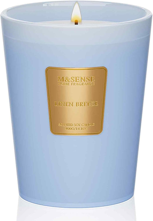 M&SENSE Linen Breeze Scented Natural Soy Wax Candle, 14.1oz 60 Hours Long Lasting Slow Burning Candles for Home Decor, Aromatherapy Candle for Stress Relief