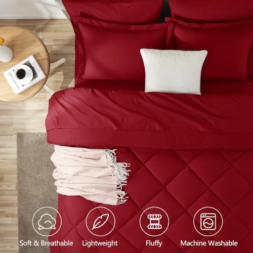 CozyLux King Comforter Set 102"x90" Dark Red - Image 2