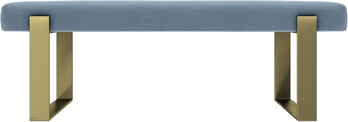 VANT Upholstered Bed Bench - Micro Suede Ocean Blue - Burnished Brass - Contemporary Modern, Bedroom Bench Seat, Hallway, or Entryway