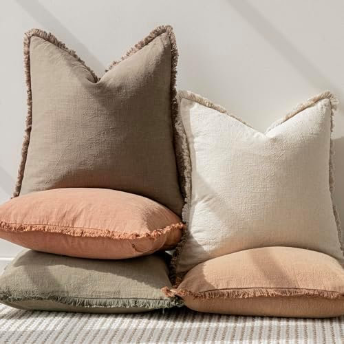 Foindtower Decorative Linen Fringe Throw Pillow Covers 24×24 Light Brown - Image 6