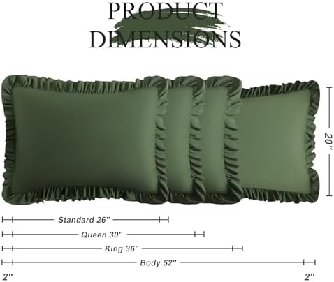 Ruffled Standard Pillow Shams, 2 Pack, 20x26 Inches, Olive Green - Image 3