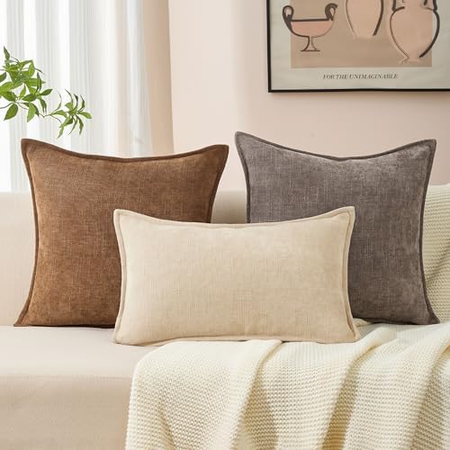 Allorry Throw Pillow Covers 20x20 Light Brown Chenille Solid Home DecorC20 - Image 5