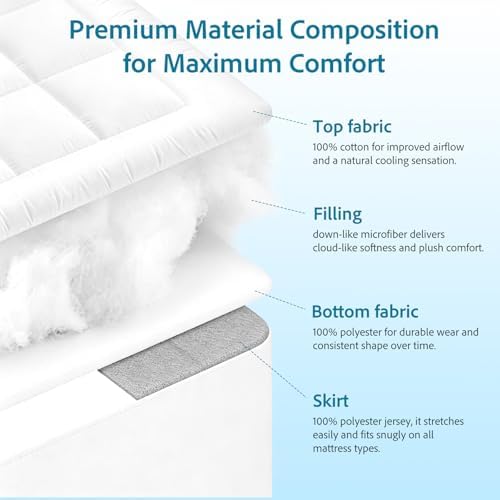 Mattress Topper Queen Size, Ultra Soft Cotton Pillow Top Mattress Pad - Image 6