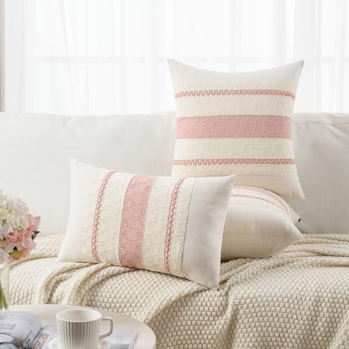 Fancy Homi Set of 2 Boho Pink Long Lumbar Decorative Throw Pillow Cover 12x24 - Image 5